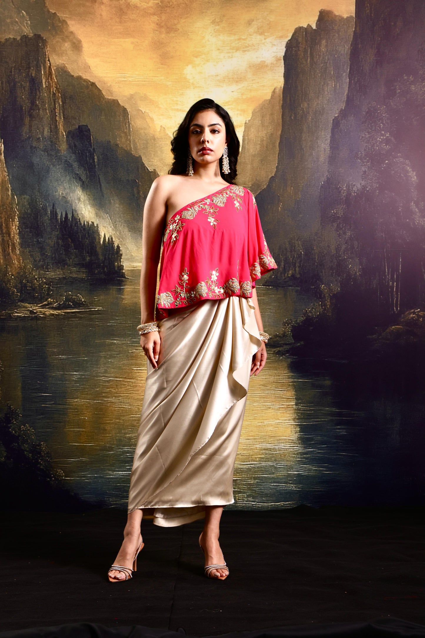 Gulaab Cape and Draped Skirt Set