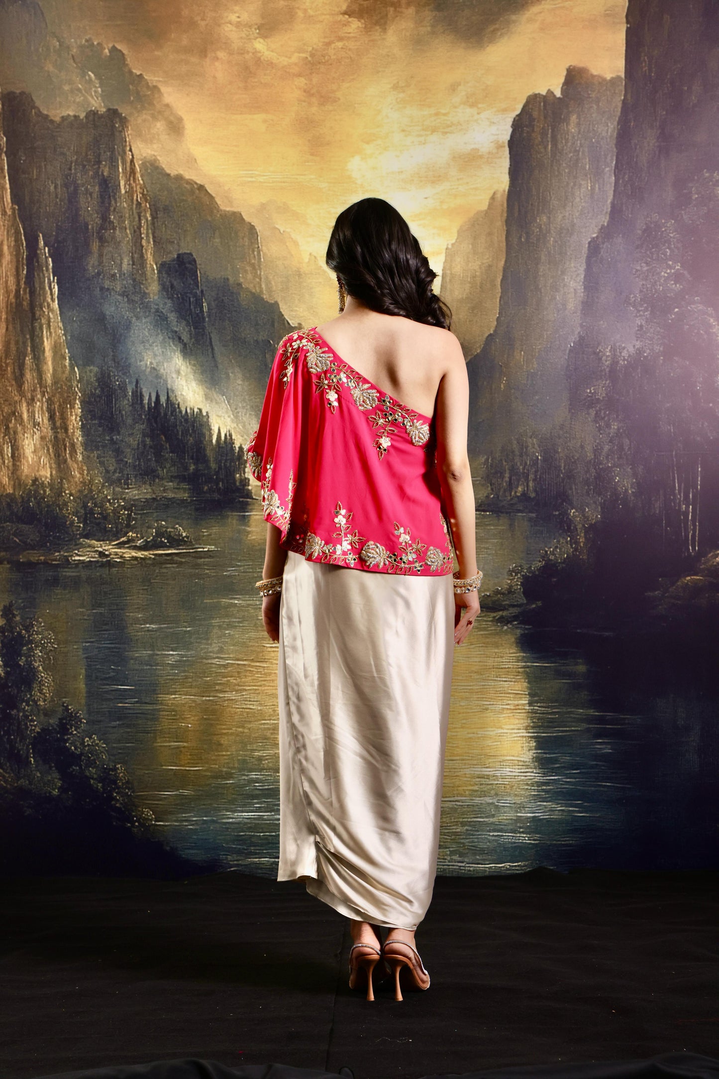 Gulaab Cape and Draped Skirt Set