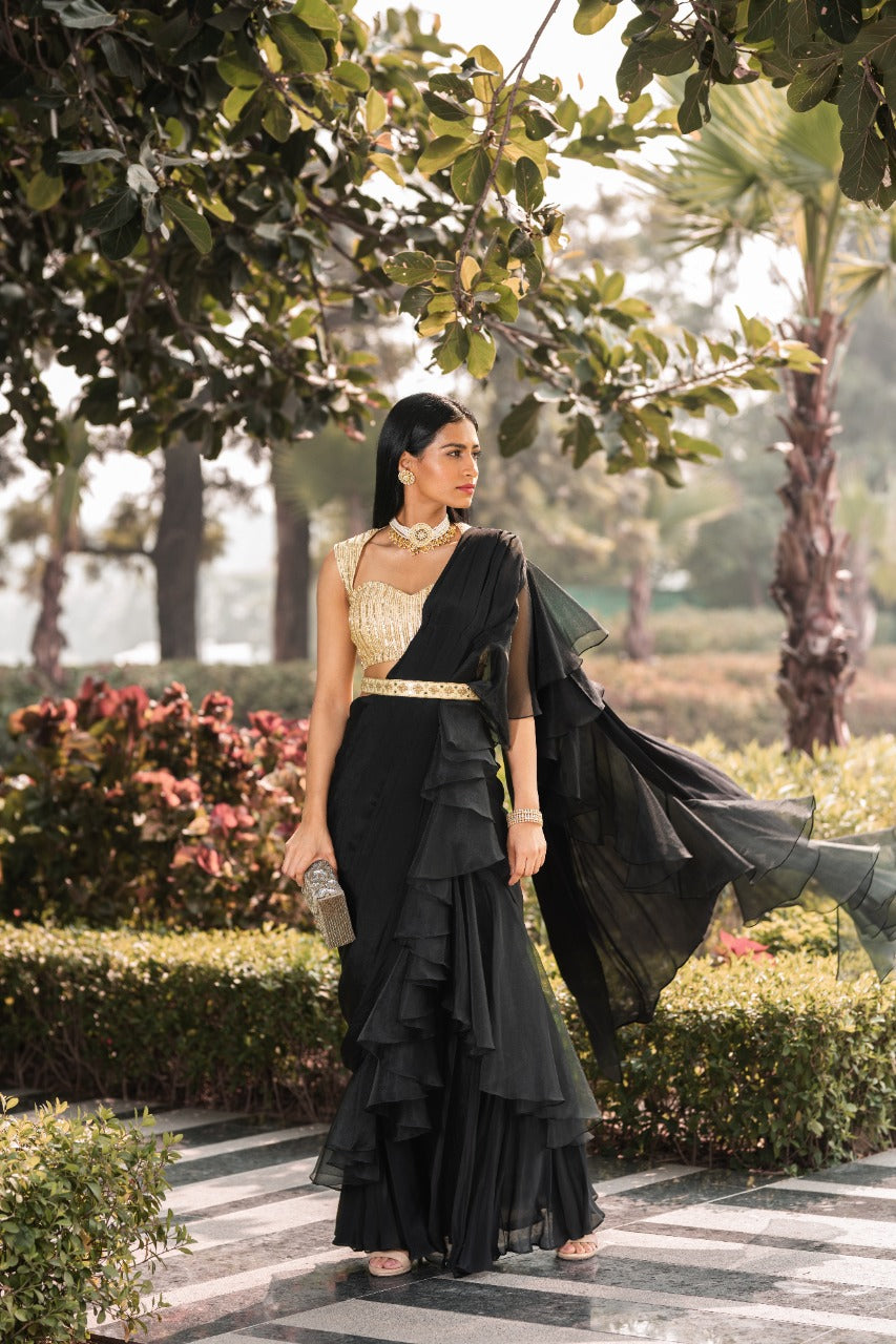 Buy Frill Ruffle Sarees for Women Wedding Reception Wear Stitched Blouse  Ruffle Sari Bridesmaid Indowestern Gowns Online in India - Etsy