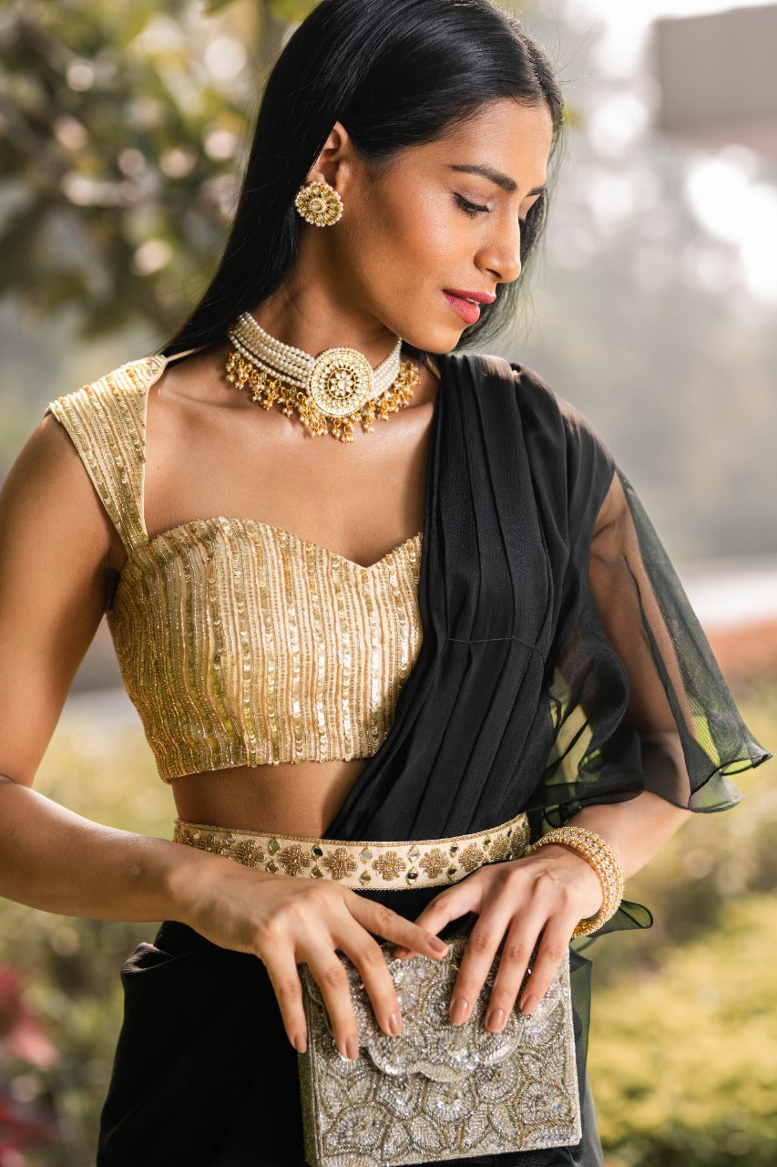Beautiful Satin-Silk ruffles Saree #wedding #festivals #rajarani #designer  | Designer saree blouse patterns, Cotton saree blouse designs, Blouse neck  designs