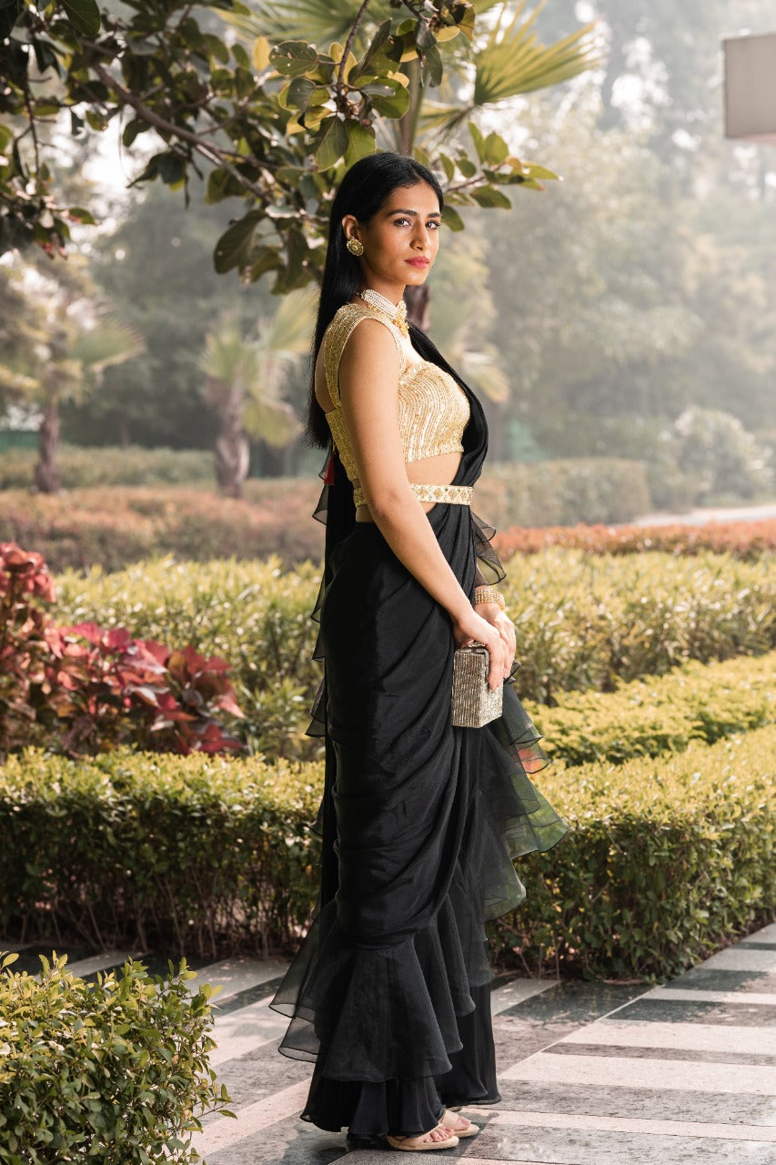 Shop Black Ruffle Saree Set for Women Online from India's Luxury Designers  2024